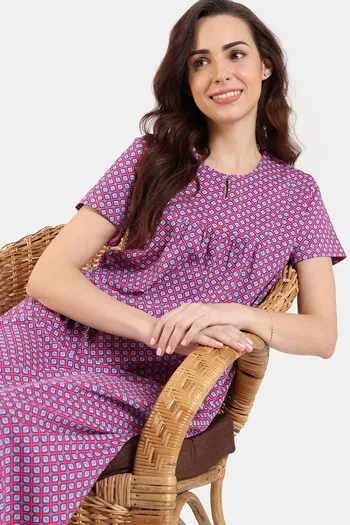 Buy Zivame Desi Drama Knit Cotton Full Length Nightdress - Begonia Pink